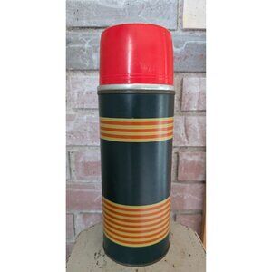 Vintage J.C. Higgins Vintage Thermos Vacuum Bottle No. 7372 USA Green Red Stripe